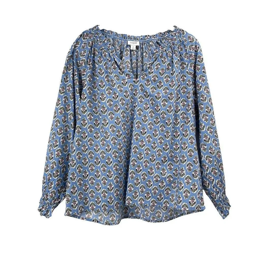 J. Crew floral Cotton artist top blouse‎ Sz S Quiet Harbor Bright Pep